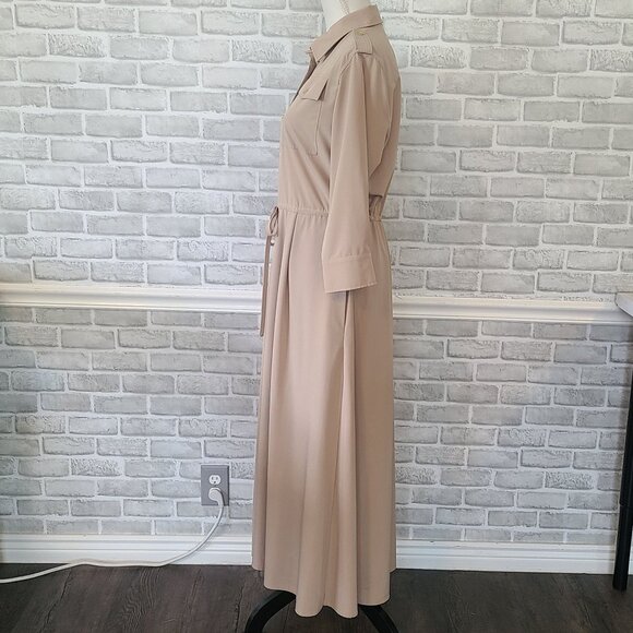 Calvin Klein Button Up Utility Belted Maxi Dress Minimalist 10 Khaki Acadamia - Picture 4 of 8